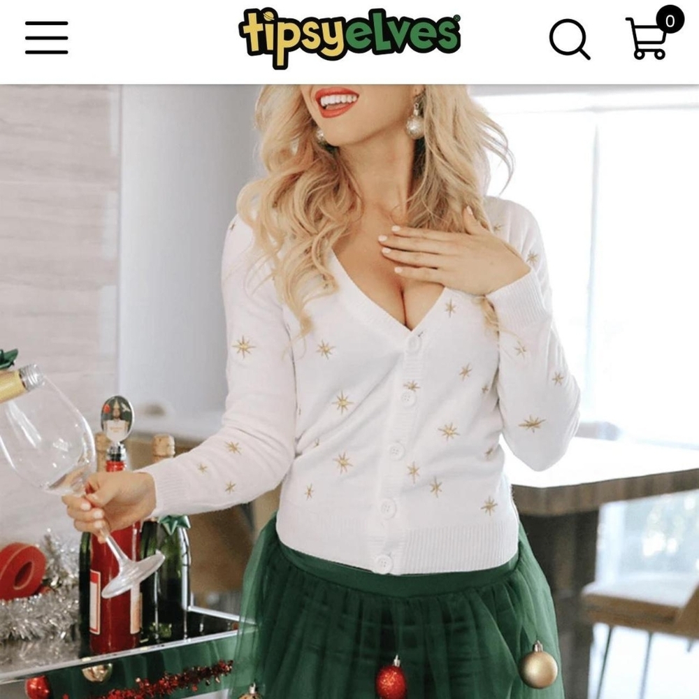 Tipsy Elves Gold Star Christmas Sweater XL Extra Large NWT Ugly Holiday Party